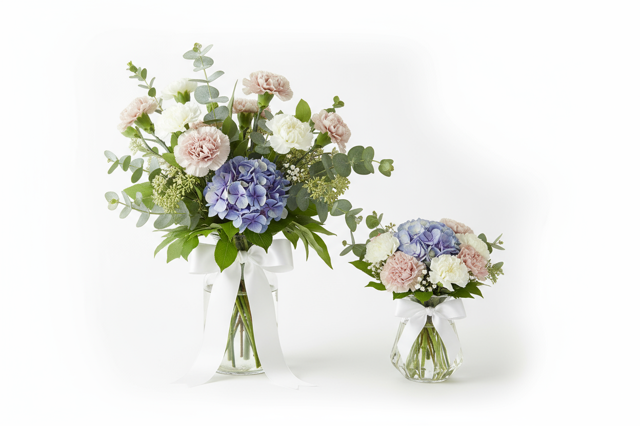 Elegant Harmoni Duo – Två buketter med vita band