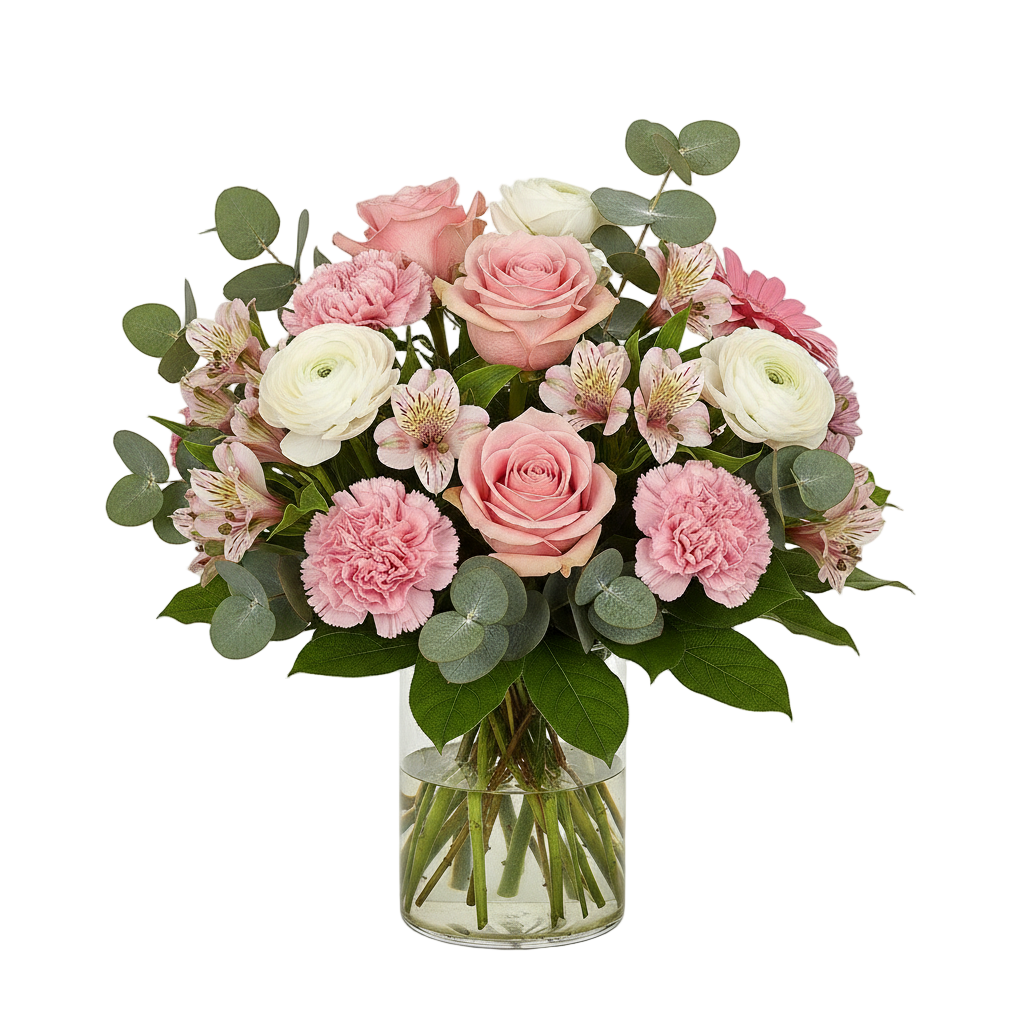 Ljusrosa bukett matchande storlek