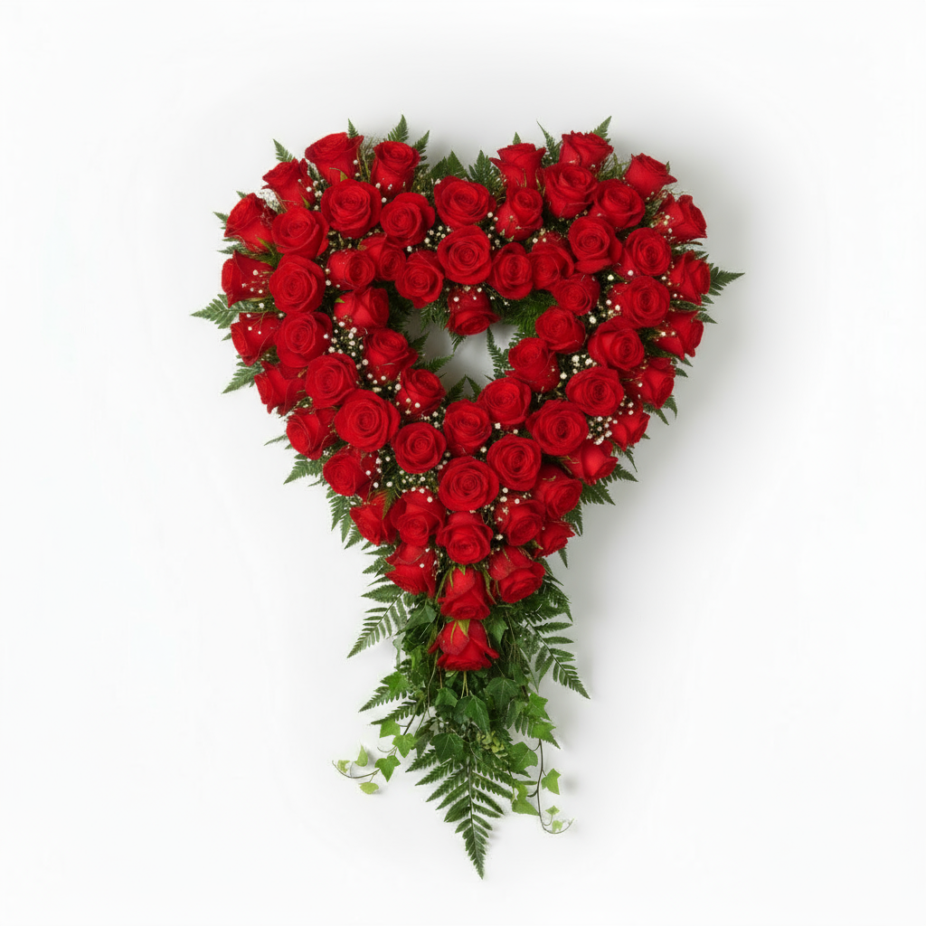Röd begravningskrans utan brudslöja
