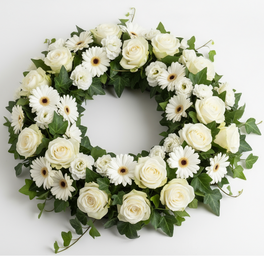 Begravningskrans flat lay