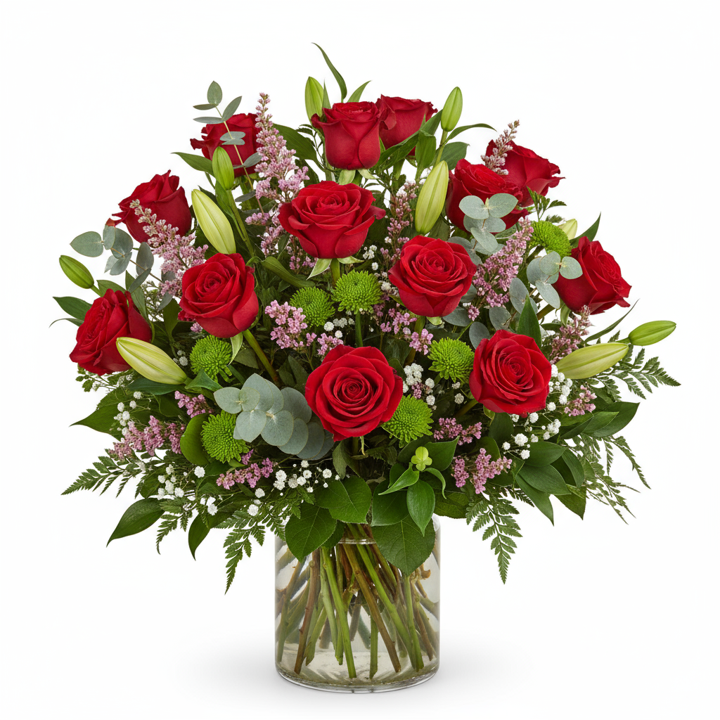 Exklusiv röd rosbukett stor