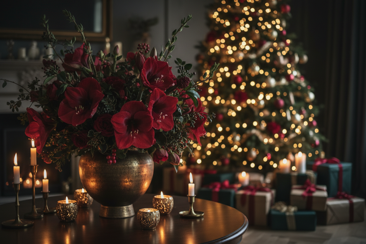 Julbild med amaryllis för framsida