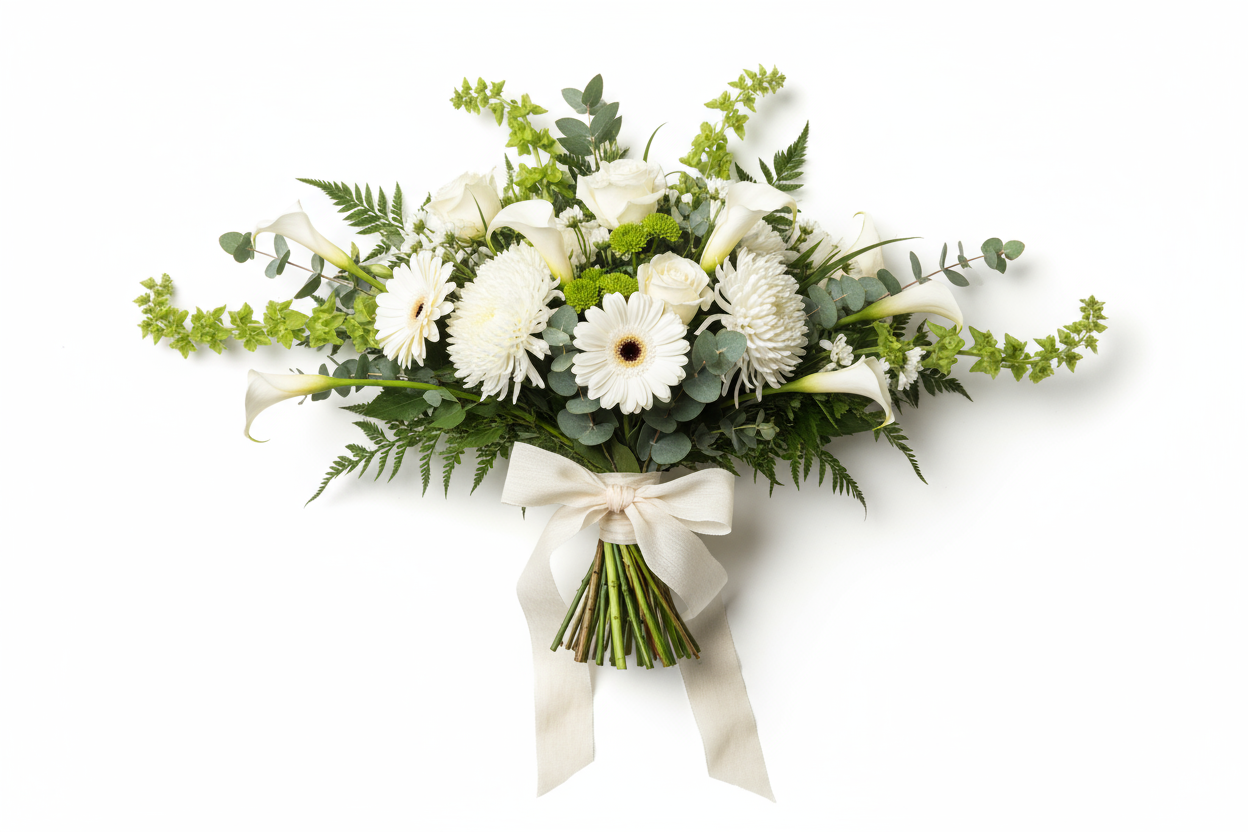 Kondoleansbukett med germini, liljor och rosor