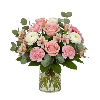 Ljusrosa bukett matchande storlek