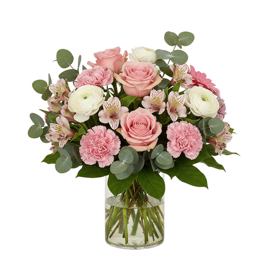 Ljusrosa bukett matchande storlek