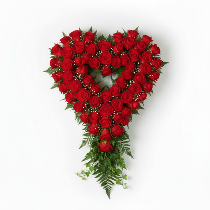 Röd begravningskrans utan brudslöja