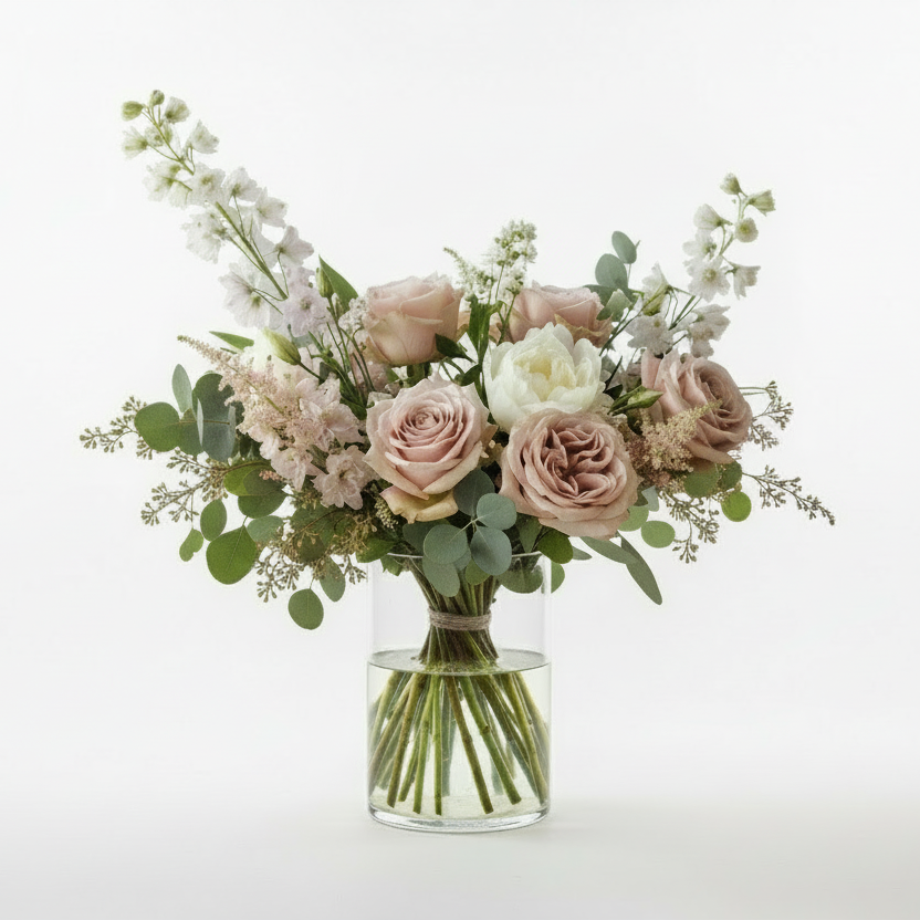 Veckans blomsterbukett i vas - produktbild