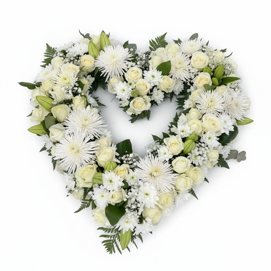 Vit begravningskrans flat lay