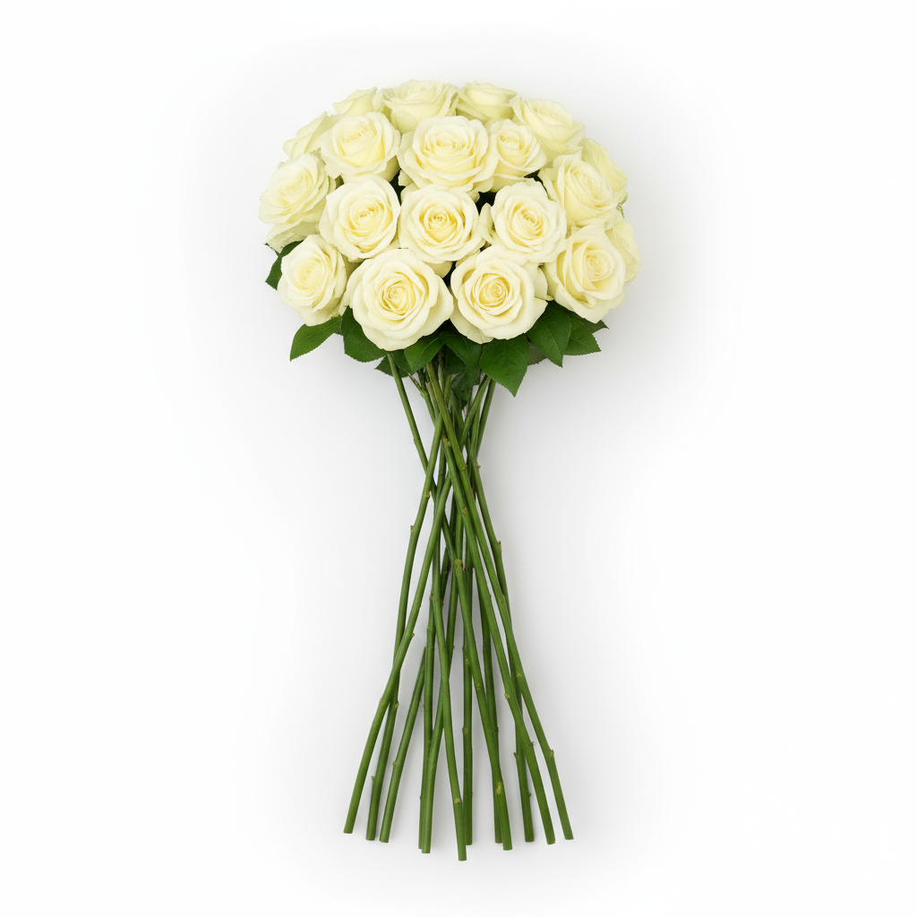 Vita rosor flat lay med parallella stjälkar